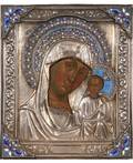 A RUSSIAN ICON OF THE KAZANSKAYA MOTHER OF GOD WITH GILDED SILVER AND ENAMEL OKLAD MOSCOW 18991908