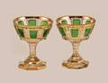 109 SET OF TWELVE GREEN OVERLAY GLASS SAUCER CHAMPAGNE