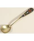 A RUSSIAN GILT SILVER CLOISONNE ENAMEL SPOON ST PETERSBURG 19TH CENTURY