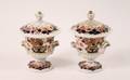 Pair 19th C Derby Imari Palette Condiment Jars