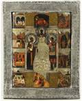 RUSSIAN ICON ST NIKOLAI CHUDOTVORETS AND ST CHRISOPHER WITH SCENES FROM THEIR LIVES Second half of the 16th Century Central Russia