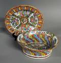244 ROSE MEDALLION RETICULATED PORCELAIN BASKET AND ST