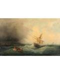 ATTRIBUTED TO FRANCOIS PIERRE BARRY FRENCH 18131905 Boats in a Stormy Sea