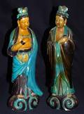 257 IMPRESSIVE PAIR OF GLAZED POTTERY FIGURES