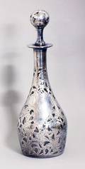 224 FINE SILVER OVERLAID GLASS DECANTER AND STOPPER