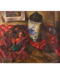 FRANK COHEN KIRK RUSSIANAMERICAN 18891963 Still life of Red and Green Vases and Oriental Porcelain Jar