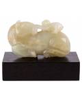 A PALE CELADON JADE OF A RECUMBENT HORSE WITH MONKEY GROUP QING DYNASTY 18TH CENTURY Chinese Snuff Bottles and Jade Carvings from the Douglas Gnam and Other Collections