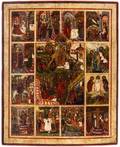 A LARGE RUSSIAN ICON OF THE RESURRECTION OF CHRIST AND THE HARROWING OF HELL WITH 12 FEASTS PSKOV SCHOOL