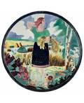 A SOVIET PORCELAIN CHARGER WITH A KOLKHOZNITSA HARVESTING HAY 20TH CENTURY