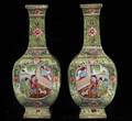 508 FINE PAIR OF ROSE MEDALLION PORCELAIN VASES