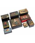 A GROUP OF 9 RUSSIAN LACQUER BOXES FEATURING SCENES FROM RURAL LIFE FAIRY TALES AND A PORTRAIT OF PUSHKIN FEDOSKINO
