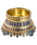 A GILT SILVER AND ENAMEL RUSSIAN REVIVAL STYLE SALT CELLAR ANTIP KUZMICHEV MOSCOW CIRCA 1877