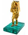A RUSSIAN GILDED BRONZE FIGURE OF A PEASANT ON A MALACHITE BASE 19TH CENTURY