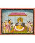 AN ANTIQUE INDIAN KANGRA PAINTING Krishna in Durbar with Vishnu