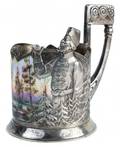 A RUSSIAN REPOUSSE SILVER AND EN PLEIN ENAMEL TEA GLASS HOLDER 15TH ARTEL MOSCOW 19151917