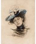 RAMON CASAS I CARB SPANISH 1866 1932 Portrait of a Young Lady in a Blue Hat