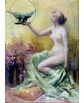 KONSTANTIN YEGOROVICH MAKOVSKY RUSSIAN 18391915 A Tender Touch Woman with Parrot