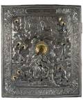 A RUSSIAN ICON OF THE FIERY ASCENT OF THE PROPHET ELIJAH IN A SILVER OKLAD 19TH CENTURY