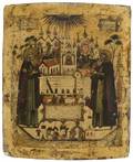A RUSSIAN ICON OF SAINTS ZOSIMA AND SAVATIY OF SOLOVKI YAROSLAVL SCHOOL 17TH CENTURY OR POSSIBLY 19TH IN THE STYLE OF 17TH CENTURY Russian Imperial Exhibition