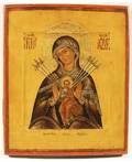 A RUSSIAN ICON OF THE MOTHER OF GOD OF SEVEN SWORDS CENTRAL RUSSIA FIRST HALF OF THE 19TH CENTURY