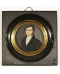 A PORTRAIT MINIATURE OF A YOUNG MAN 19TH CENTURY depicting a young man with sideburns in a black coat