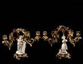 286 PAIR OF GILT BRONZE AND BISQUE FIGURAL CANDELABRAS