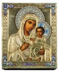 A RUSSIAN ICON OF THE TIKVINSKAYA MOTHER OF GOD WITH GILT SILVER OKLAD 18991908