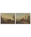 A PAIR OF ORIENTALIST PAINTINGS EARLY 19TH CENTURY depicting camels elephants and figures