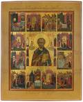 A RUSSIAN ICON OF NICHOLAS THE WONDERWORKER WITH SCENES FROM HIS LIFE MSTERA MID19TH CENTURY