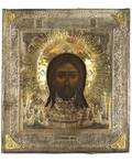 A RUSSIAN ICON OF THE SAVIOUR NOT MADE BY HANDS NERUKTVORENI LIK IN A GILT SILVER AND NIELLO OKLAD CENTRAL RUSSIA EARLY 1700S OKLAD CIRCA 1836
