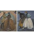 ROMEO COSTETTI ITALIAN 18711957 A Pair of Color Monotypes Lavvenimento The Event Maschere Veneziane Venetian Masks