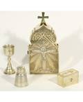 A BOXED RUSSIAN GILT SILVER COMMUNION SET MOSCOW 18991908