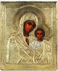 A RUSSIAN ICON OF THE KAZANSKAYA MOTHER OF GOD IN A GILT SILVER OKLAD ST PETERSBURG C 18991908