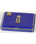 AN IMPERIAL GUILLOCHE ENAMEL CIGARETTE CASE WITH IMPERIAL CYPHER AND ORDER FABERGE SAINT PETERSBURG 18991908