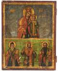 A GREEK ICON OF MOTHER OF GOD WITH THREE SAINTS 19TH CENTURY