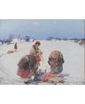 STEPAN FEDOROVICH KOLESNIKOFF RUSSIAN 18791955 Peasants with Sled by a Snowy Village