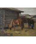 VLADIMIR FEDOROVICH STOZHAROV RUSSIAN 19261973 By the Barn