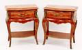 Pair of Marble Top Parquetry Wood Stands