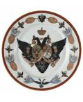 A RUSSIAN PORCELAIN PLATE WITH IMPERIAL HERALDRY KUZNETSOV PORCELAIN MANUFACTORY RIGA LATE 19TH CENTURY