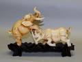 294 INTERESTING CARVED IVORY GROUP IN TWO PARTS