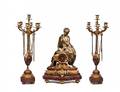 487 THREE PIECE LOUIS XVI STYLE GILT BRONZE CLOCK GARN
