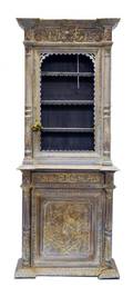 262 CARVED AND PAINTED OAK HUNT CABINET