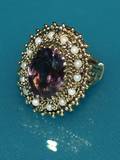 329 14 KT GOLD AMETHYST AND CULTURED PEARL RING