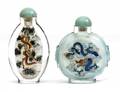 217 TWO INTERNALLY DECORATED GLASS SNUFF BOTTLES