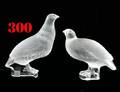 300 TWO LALIQUE MOLDED AND FROSTED CRYSTAL PARTRIDGES