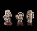216 SET OF THREE CARVED AND ETCHED IVORY FIGURES OF CH