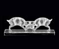 340 LALIQUE FROSTED  CLEAR CRYSTAL FIGHTING GOATS