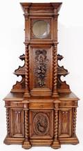 Large Carved Oak Hunt Board w Clock Case