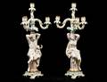 49 PAIR OF PORCELAIN AND BISQUE FOUR LIGHT CANDELABRA