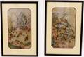 Two Chinese Hand Painted Figural Textile Panels